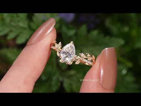 Load and play video in Gallery viewer, Pear Moissanite Natural Inspired Engagement Ring - GemsMagic
