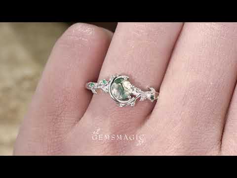 Moon Encircled Moss Agate Ring - Mia