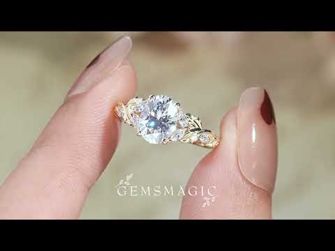 Crossed Leaf Moissanite Engagement Ring - GemsMagic