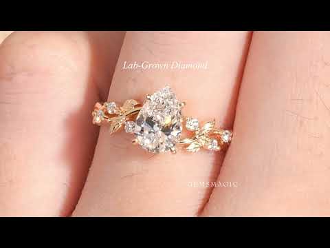 Green Sapphire Leaf Engagement Ring - GemsMagic