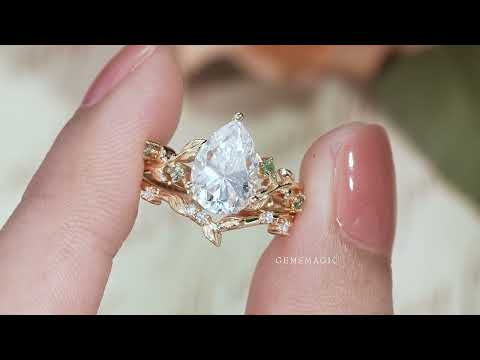 Load and play video in Gallery viewer, Dainty Moissanite &amp;amp; Moss Agate Bridal Set - Brooke
