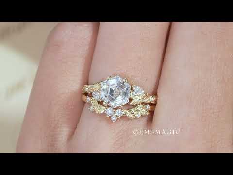Load and play video in Gallery viewer, Hexagon Moissanite Engagement Ring Set - Skylar
