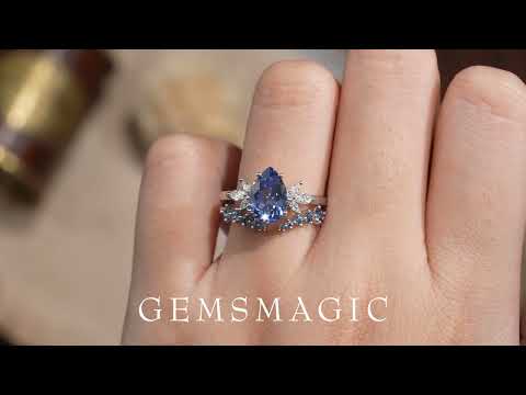 Load and play video in Gallery viewer, Blue Wisteria Inspired Sapphire Ring Set 2pcs - Freya - GemsMagic
