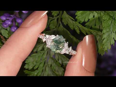 Vintage Pear Shaped Moss Agate Ring  - Bryony