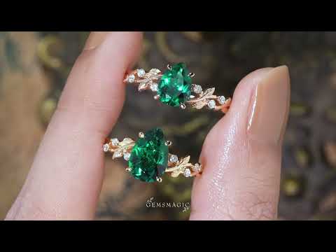 Load and play video in Gallery viewer, Emerald Leaf Engagement Ring GemsMagic

