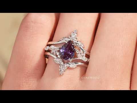 Leaf and Flower Elegance: The Alexanderite Ring Set | Victoria