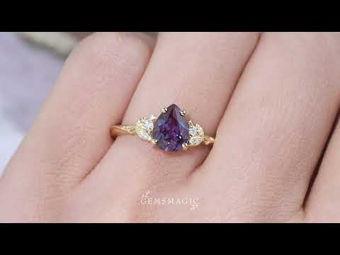 Pear Cut Alexandrite Leaf Inspired Engagement Ring - Joyce