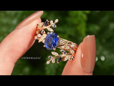 Load and play video in Gallery viewer, Aphrodite&amp;#39;s Cornflower Sapphire Cross Leaf Ehancer Ring Set - Keirac

