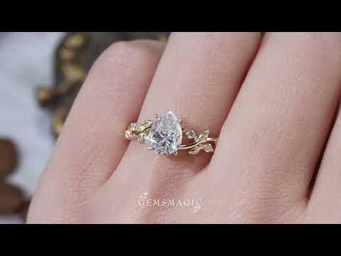 Load and play video in Gallery viewer, Moissanite Leaf Engagement Ring - Hebe - GemsMagic
