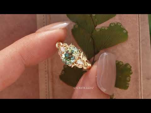 Oval Green Sapphire Nature Inspired Engagement Ring Stag Ring