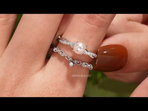 Load and play video in Gallery viewer, Graceful Pearl Engagement Ring Set 2pcs - GemsMagic
