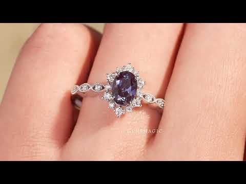 Delicate Oval Alexandrite Cluster Engagement Ring - GemsMagic