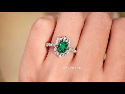 Emerald Halo Engagement Ring - GemsMagic