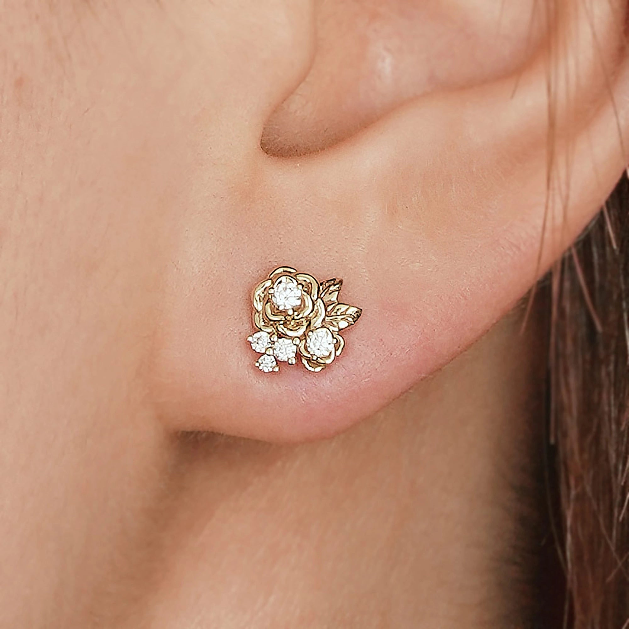 Rose and Leafy Design Moissanite Earrings - GemsMagic