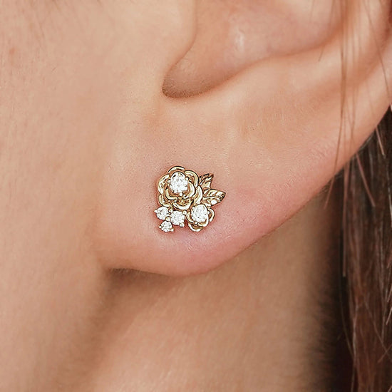 Rose and Leafy Design Moissanite Earrings - GemsMagic