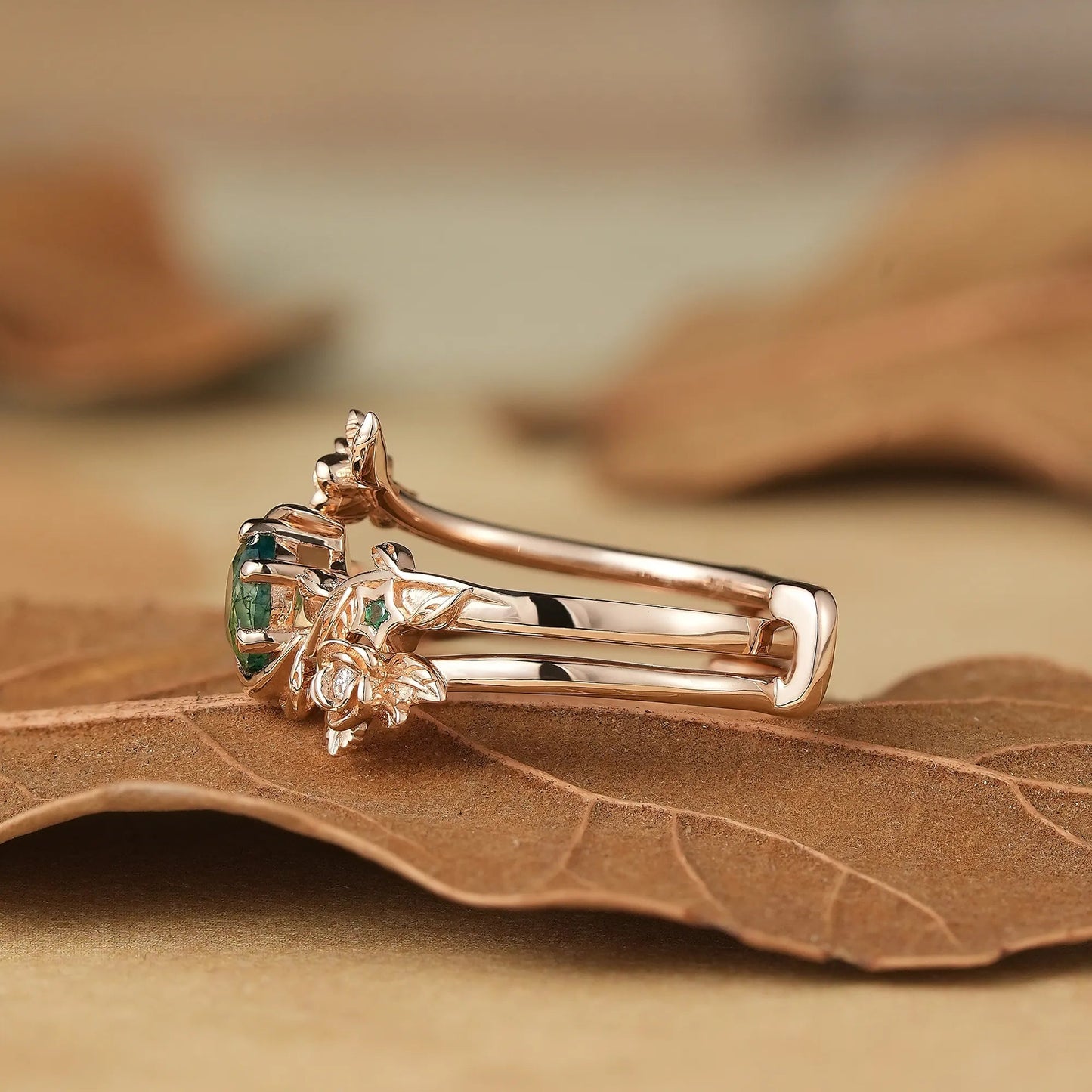 Rose Blossom: Moon Encircled Moss Agate Enhancer Ring Set | Nicole - GemsMagic