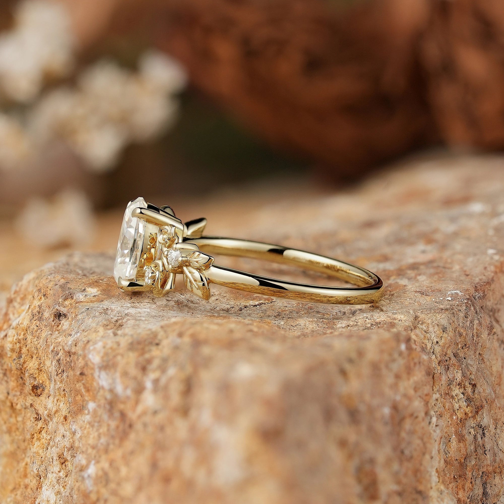 Rose Blossom: Nature Inspired Oval Cut Moissanite Engagement Ring - GemsMagic