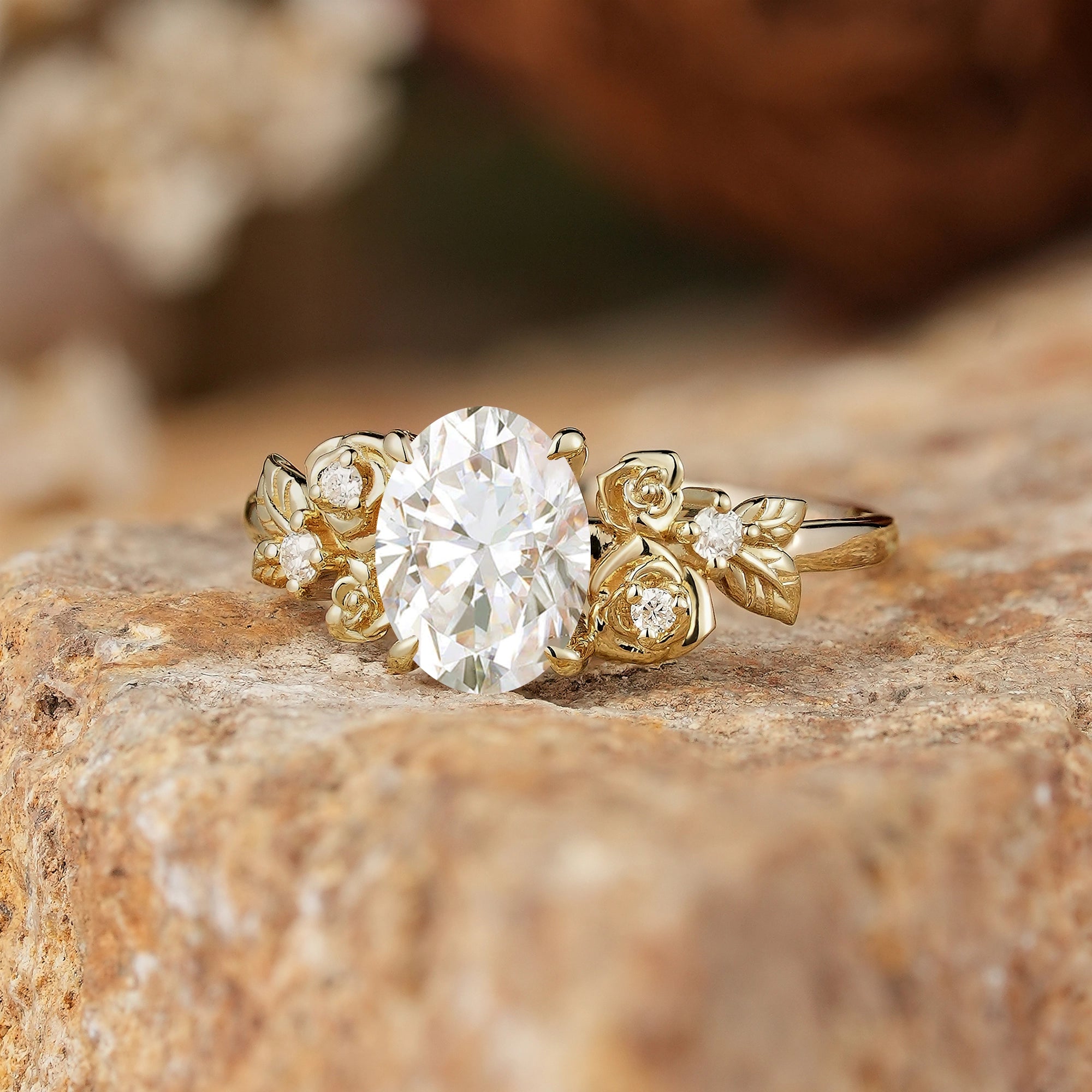 Rose Blossom: Nature Inspired Oval Cut Moissanite Engagement Ring - GemsMagic