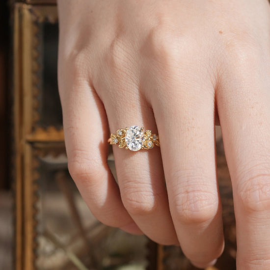 Rose Blossom: Nature Inspired Oval Cut Moissanite Engagement Ring - GemsMagic