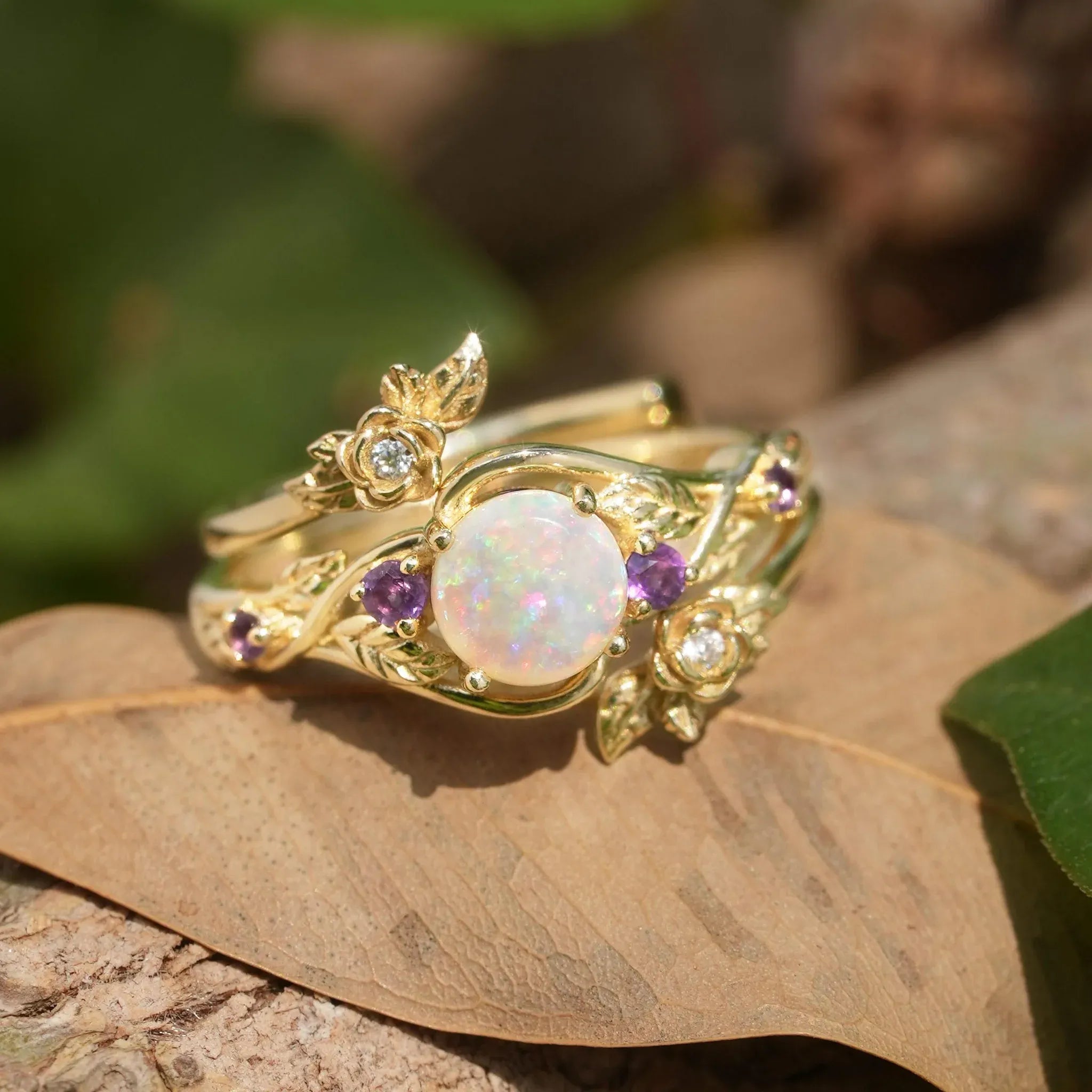 Rose Blossom: Opal Ring Set with Amethyst | Talia - GemsMagic