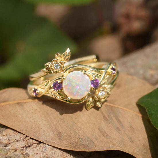 Rose Blossom: Opal Ring Set with Amethyst | Talia - GemsMagic