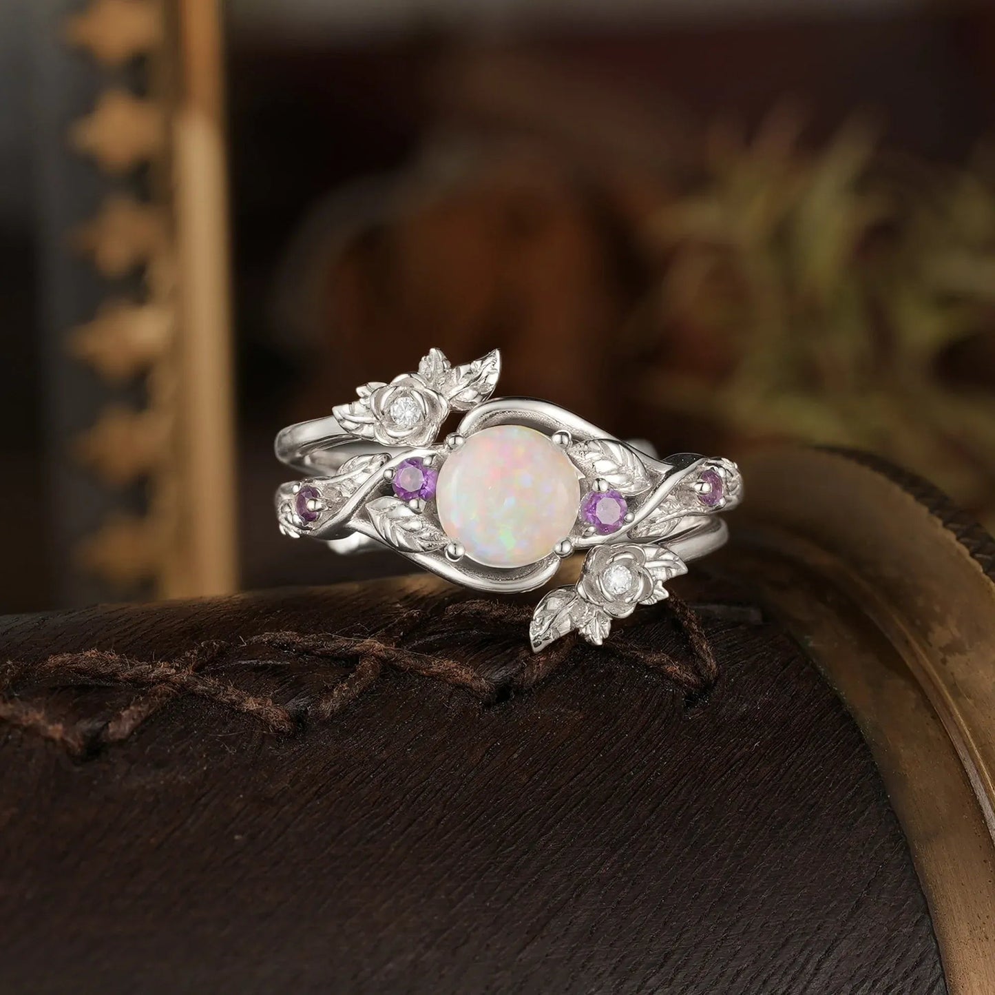 Rose Blossom: Opal Ring Set with Amethyst | Talia - GemsMagic