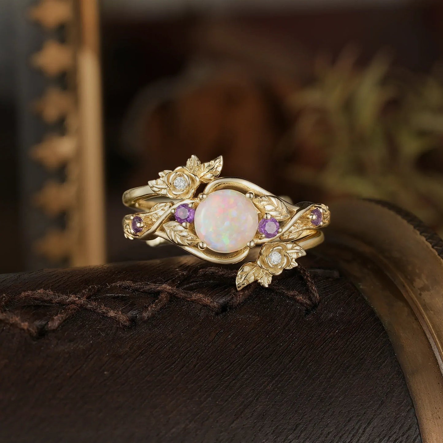 Rose Blossom: Opal Ring Set with Amethyst | Talia - GemsMagic