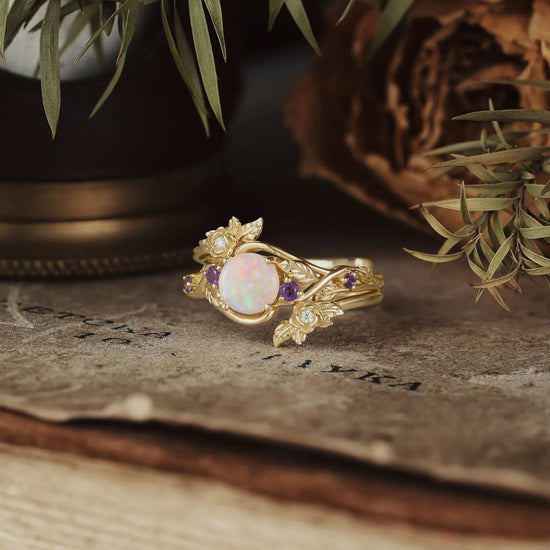 Rose Blossom: Opal Ring Set with Amethyst | Talia - GemsMagic