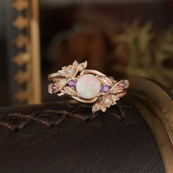 Rose Blossom: Opal Ring Set with Amethyst | Talia - GemsMagic