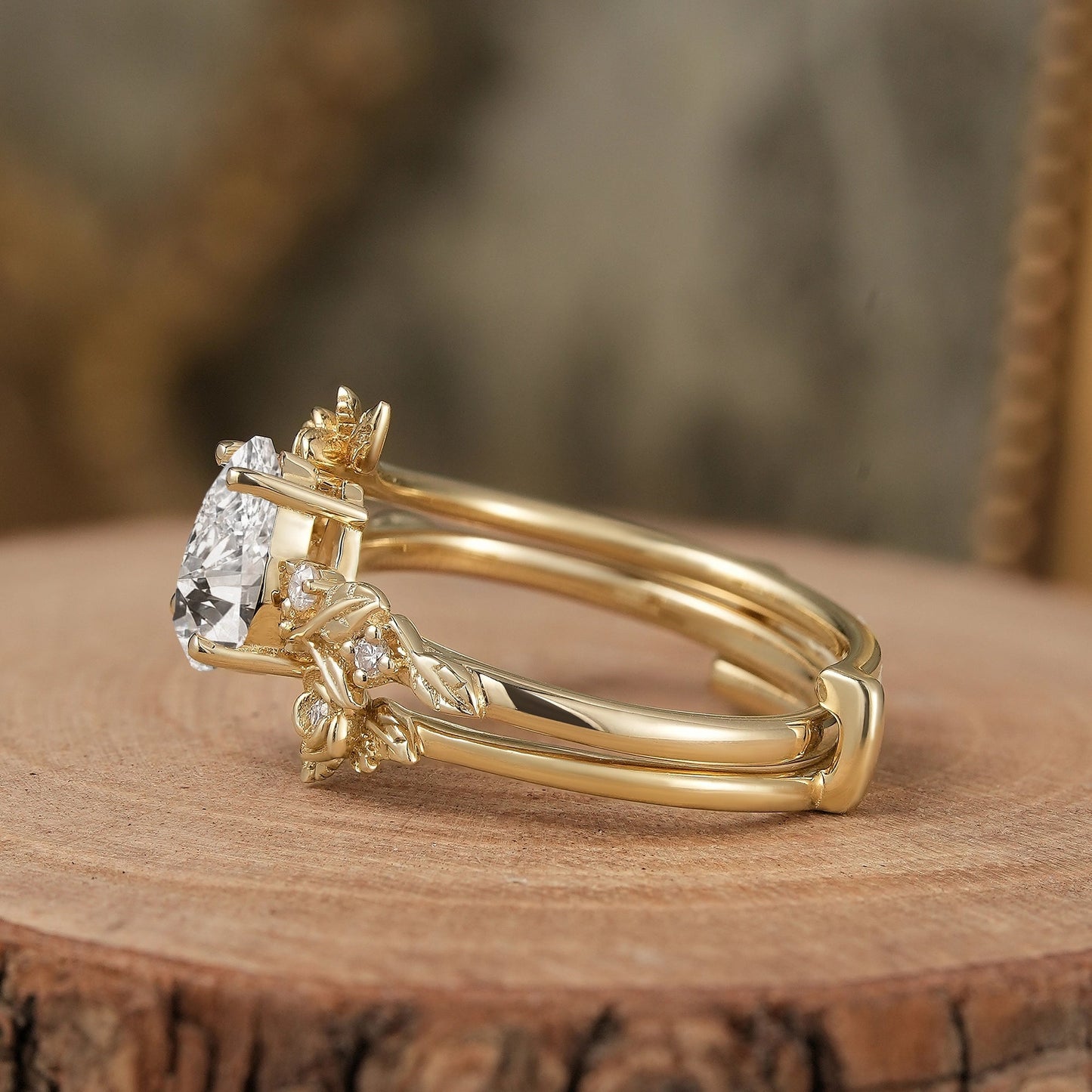 Rose Blossom: Pear - Cut Lab Grown Diamond Floral Ring Set - Camille - GemsMagic