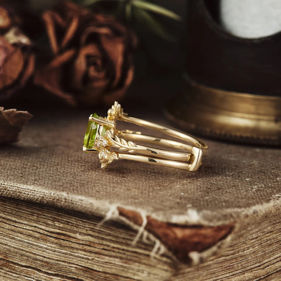Rose Blossom: Peridot Ring Set with Moonstone | Olive - GemsMagic