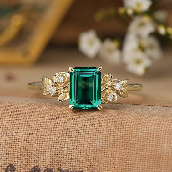 Rose Blossom: Vintage Two - Tone Emerald Ring - Trinity - GemsMagic
