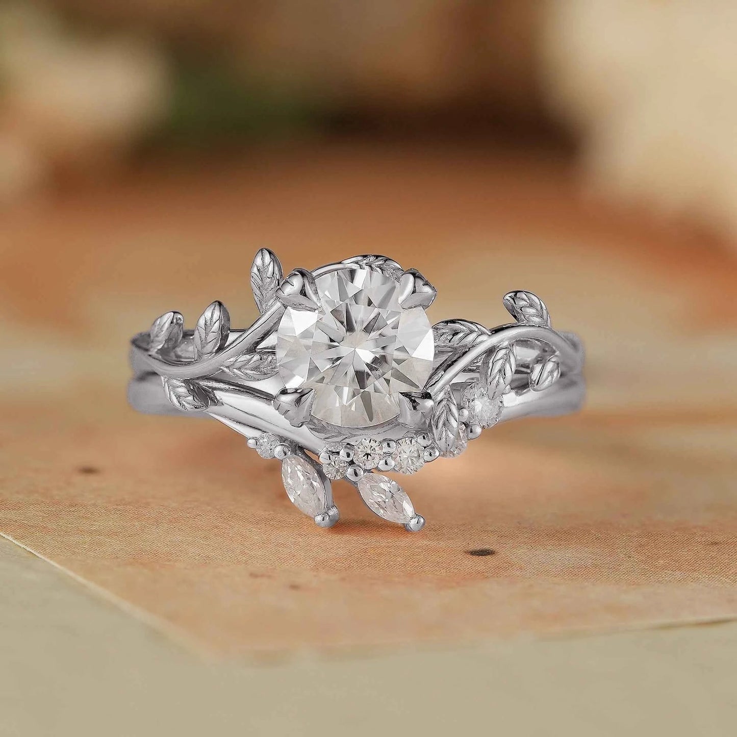 Rose Gold Round Cut Moissanite Bridal Set - Elara - GemsMagic - GemsMagic