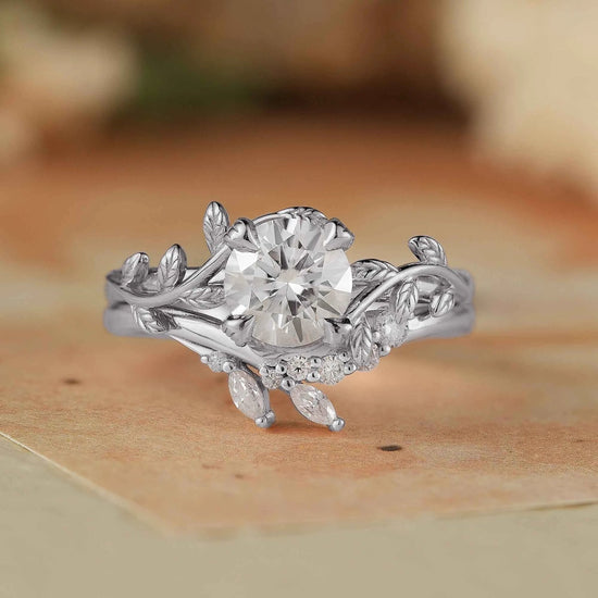 Rose Gold Round Cut Moissanite Bridal Set - Elara - GemsMagic - GemsMagic