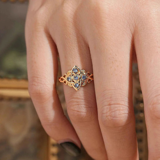 Round Cut Cornflower Sapphire Flower Inspired Twist Band Engagement Ring - GemsMagic