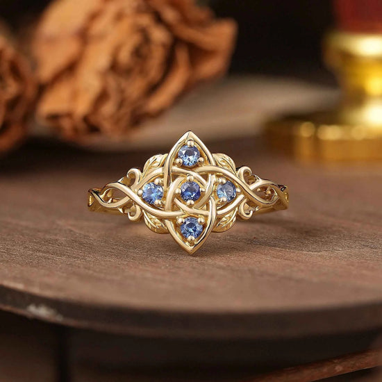 Round Cut Cornflower Sapphire Flower Inspired Twist Band Engagement Ring - GemsMagic