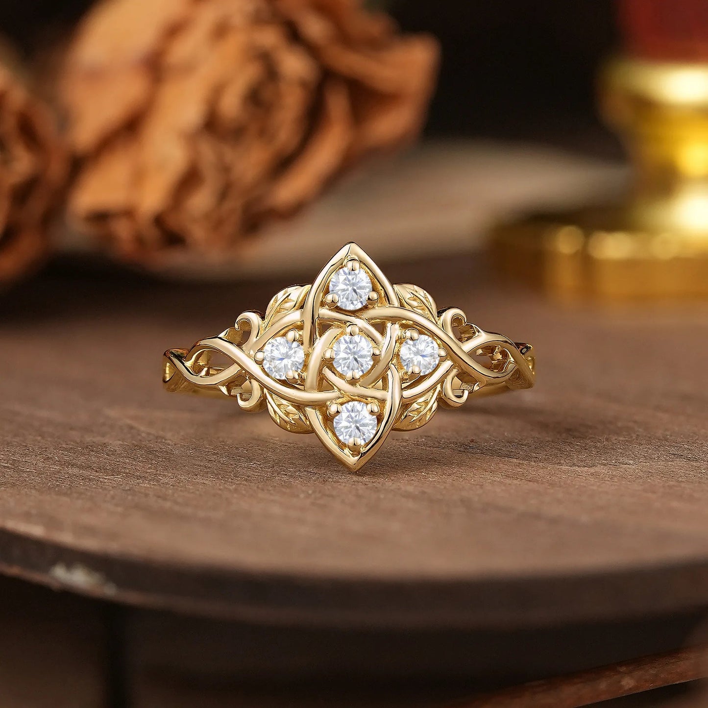 Round Cut Cornflower Sapphire Flower Inspired Twist Band Engagement Ring - GemsMagic