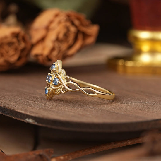 Round Cut Cornflower Sapphire Flower Inspired Twist Band Engagement Ring - GemsMagic