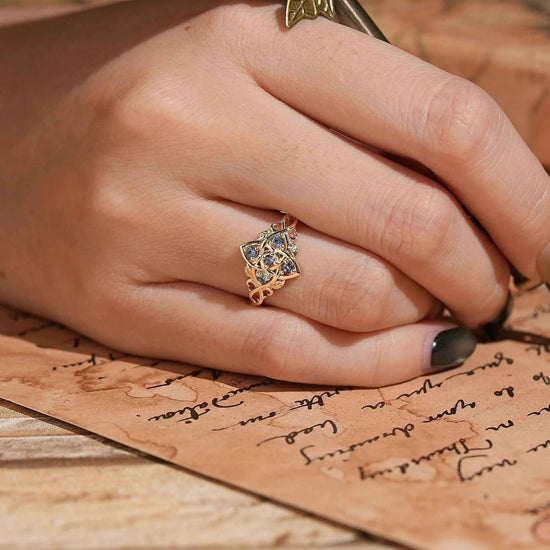 Round Cut Cornflower Sapphire Flower Inspired Twist Band Engagement Ring - GemsMagic