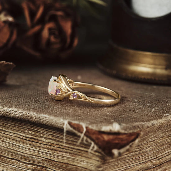 Round Cut Opal Ring with Amethyst - Dorothy - GemsMagic