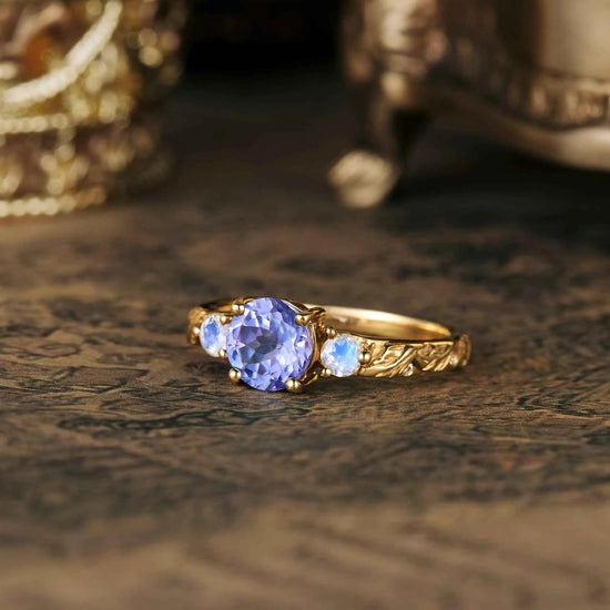 Round Tanzanite Moonstone Cluster Engagement Ring - GemsMagic - GemsMagic
