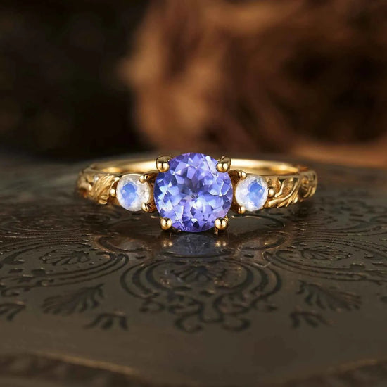 Round Tanzanite Moonstone Cluster Engagement Ring - GemsMagic - GemsMagic