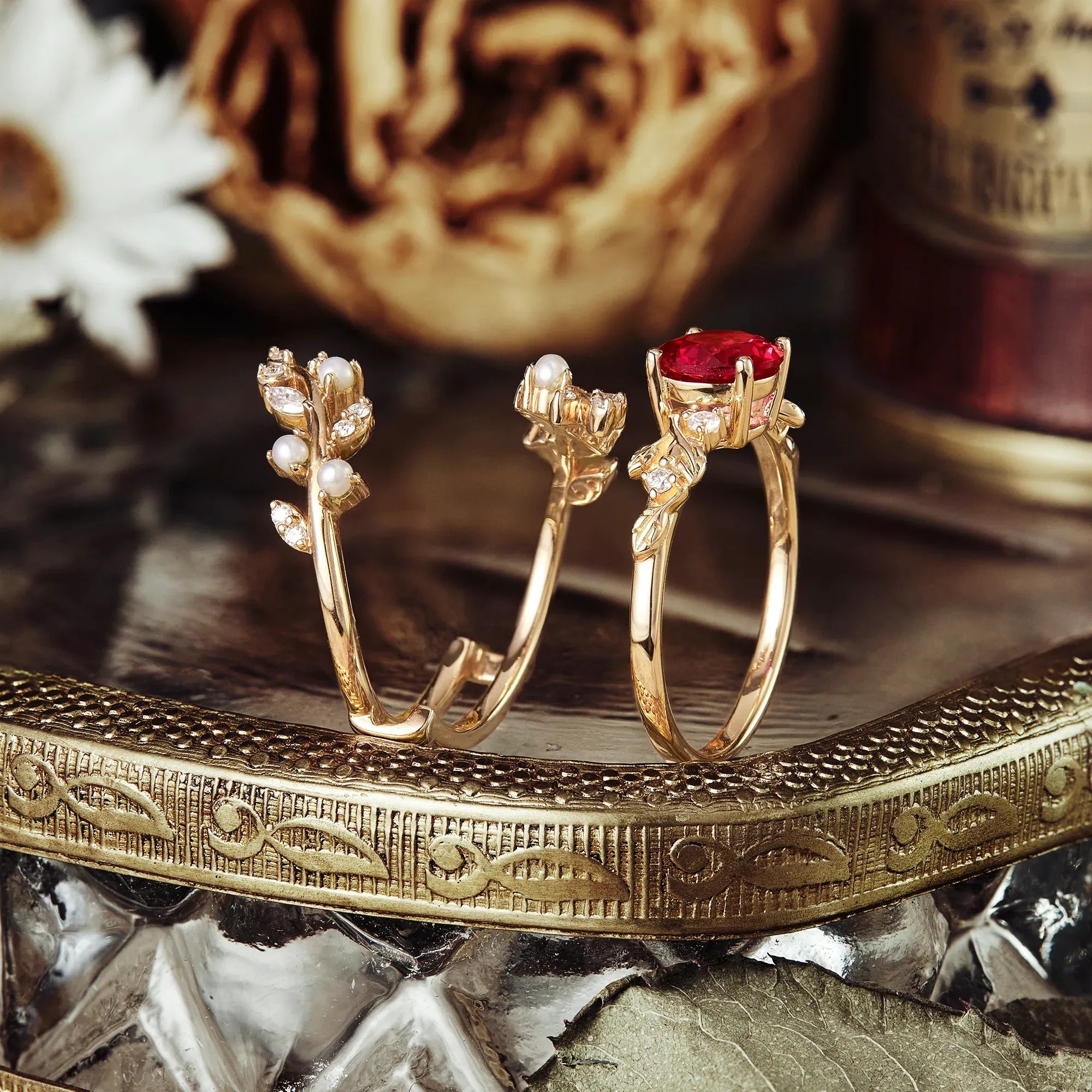 Ruby Engagement Ring Set - Ace - GemsMagic