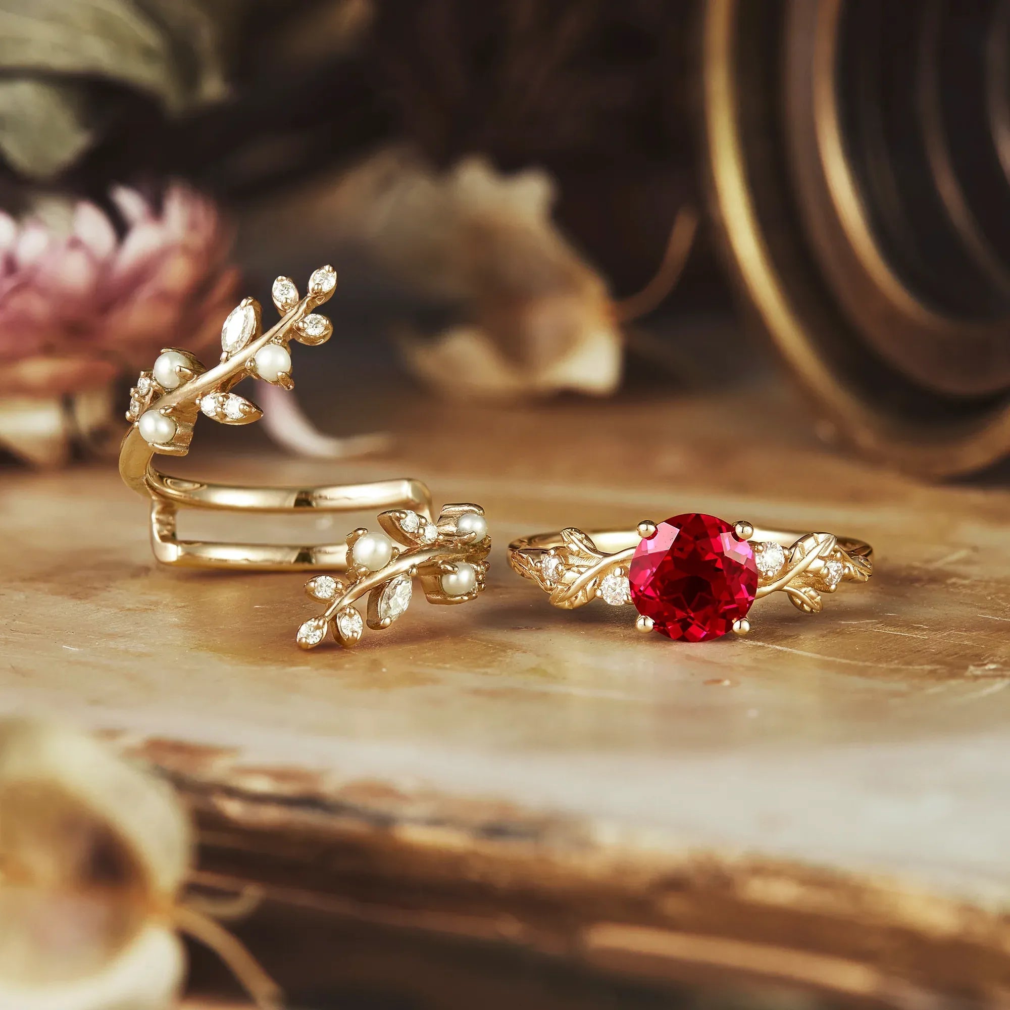 Ruby Engagement Ring Set - Ace - GemsMagic