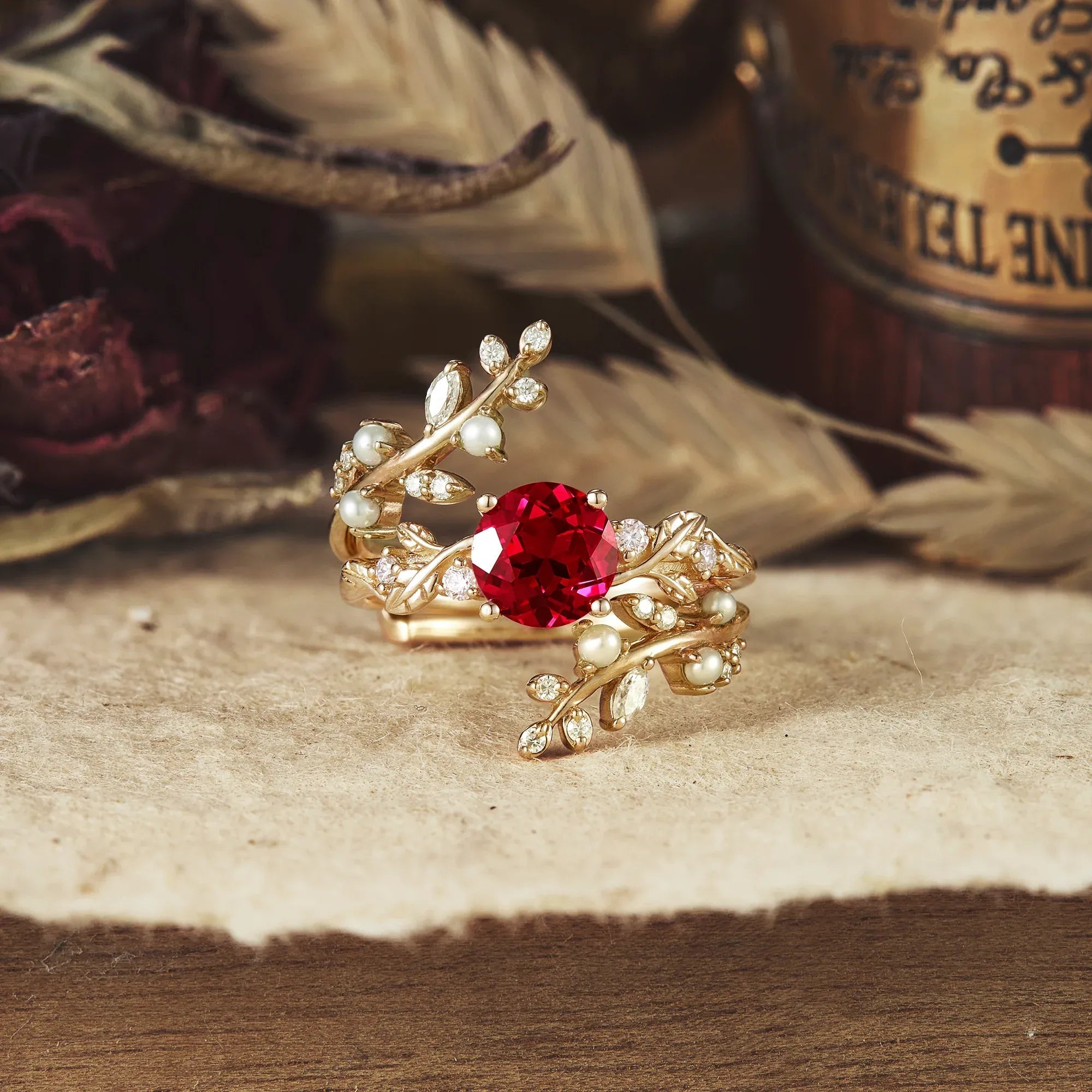 Ruby Engagement Ring Set - Ace - GemsMagic