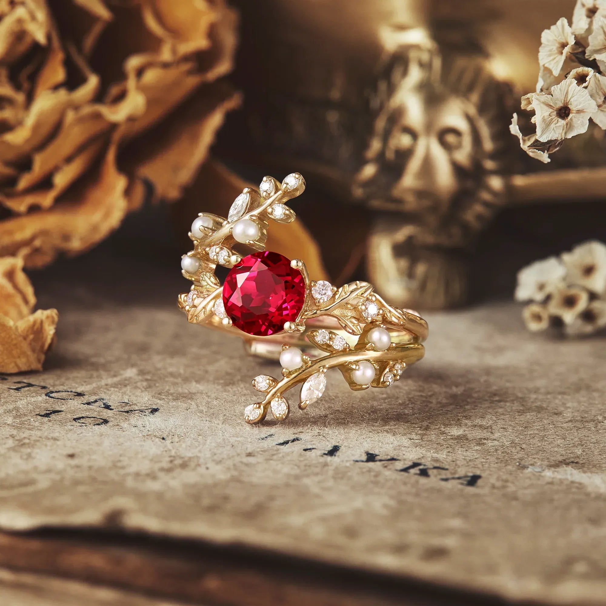 Ruby Engagement Ring Set - Ace - GemsMagic