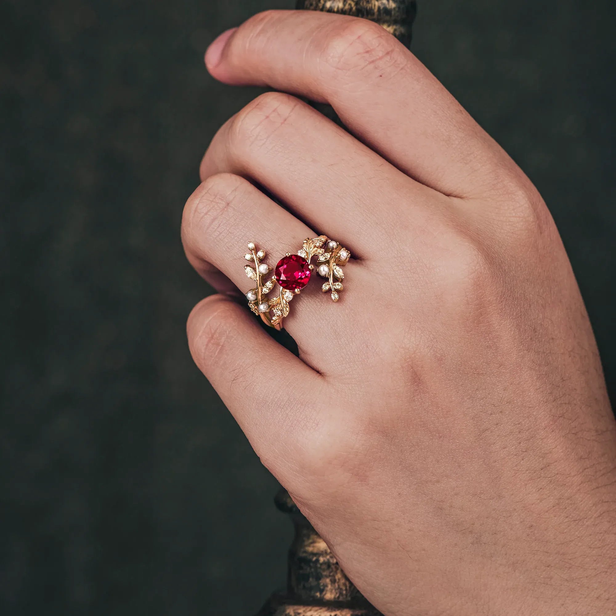 Ruby Engagement Ring Set - Ace - GemsMagic