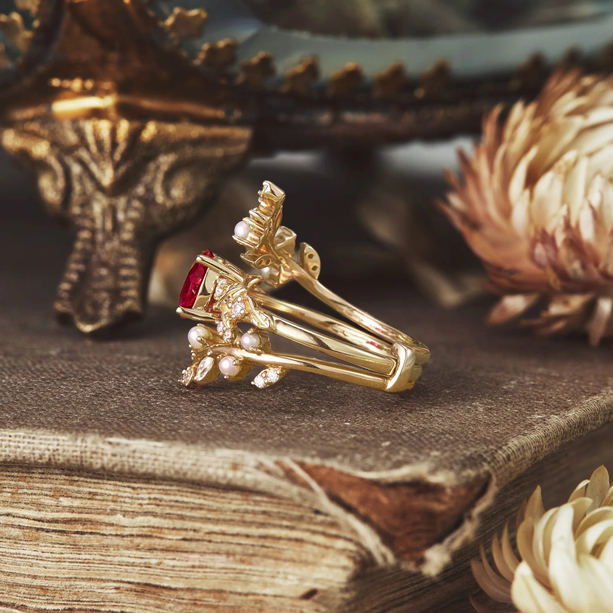 Ruby Engagement Ring Set - Ace - GemsMagic