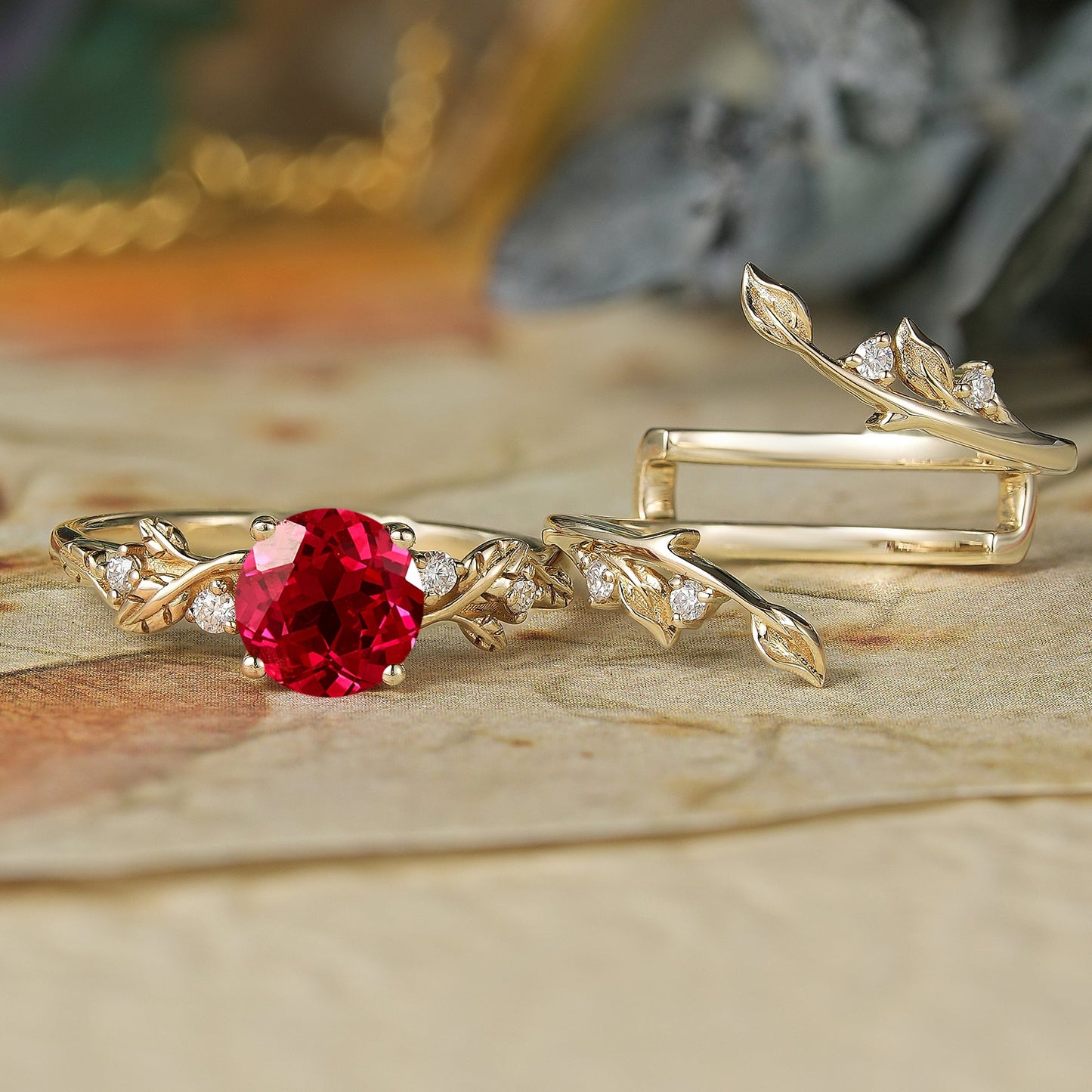Ruby Enhancer Ring Set - Ottilie - GemsMagic