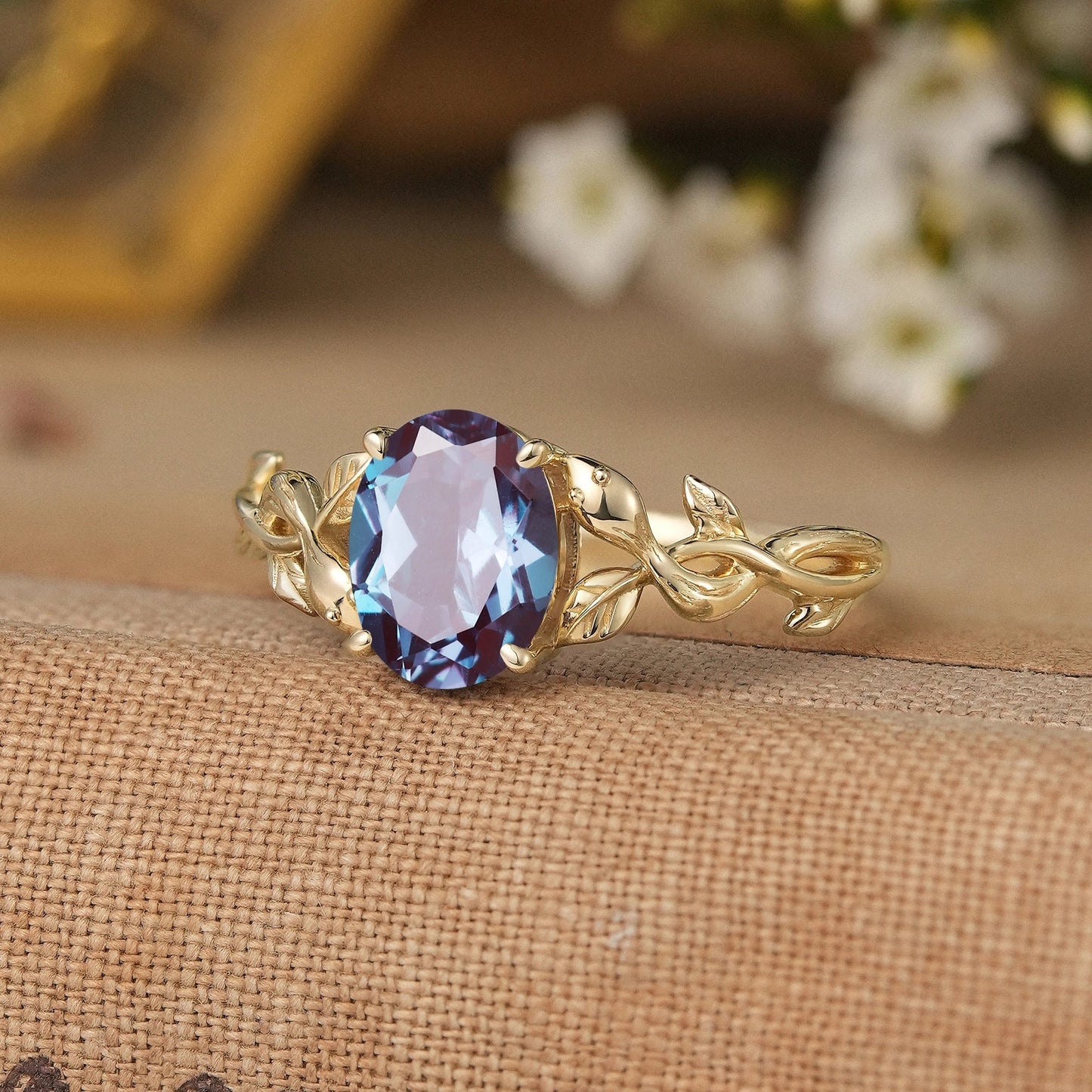Snake Design Oval - cut Alexandrite Engagement Ring - Wren - GemsMagic
